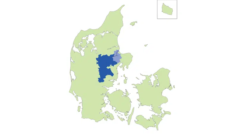 Jyllandskort med Gudenåens opland, der udgør 10 % af arealet